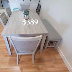 Light Grey 6-pc Dining Table Set Brand New ,✅$389 No Tax