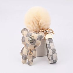 Teddy Bear Keychain Beige Color With Pom Pom