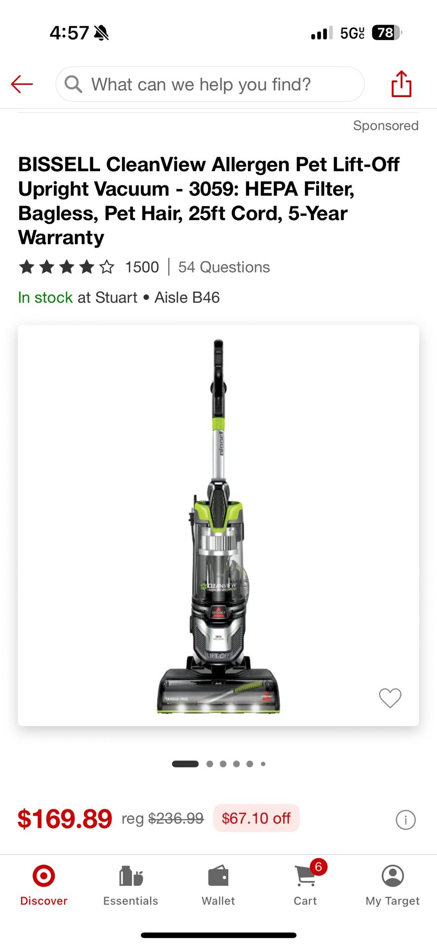 BISSELL CleanView Allergen Pet Lift-Off Upright Vacuum - 3059: HEPA Filter, Bagless, Pet Hair, 25ft Cord, 5-Year Warranty