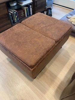 Leather Storage Tray Ottoman