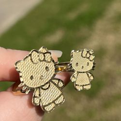 2 Solid 10k gold kitty rings - one is XL and other is M , adorable design!