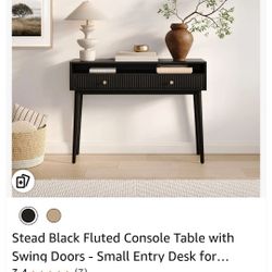 Fluted Console Table with Swing Doors - Small Entry Desk for Narrow Spaces - Living Room Furniture - Solid Wood Entryway Table