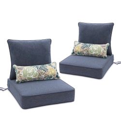 BPS 24x24 Inch Patio Seat Cushions, Fade-Resistant Olefin Fabric Outdoor Deep Seat Cushion with Removable Cover and Adjustable Straps for Wicker Chair