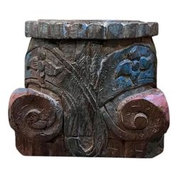NY: Vintage Hand-Carved Wood Candle Holder Base