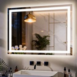 LED MIRROR - 48 x 36 LED Touch Button Bathroom Vanity Mirror, Switchable Color LED with Defogger 48x36