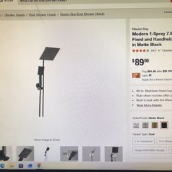 Glacier Bay Modern 1-Sprays 7.9in. Dual Tub Wall Mount Fixed And Handheld Shower Heads 1.8 GPM in Matte Black