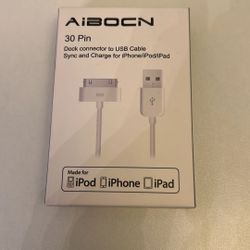 Aibocn 30-Pin to USB Cable – Sync & Charge for iPhone, iPod, iPad (Legacy Models) 