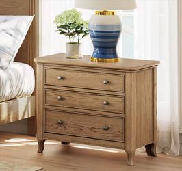 28 in. W Light Brown 3 Layers Storage Nightstand Solid Wood Bedside End Table with Metal Handles and Irregular Wood Legs
