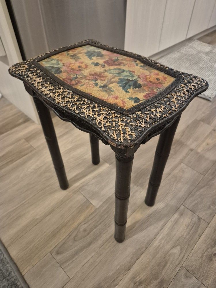 Antique Victorian Bamboo Dressing Stool Handpainted