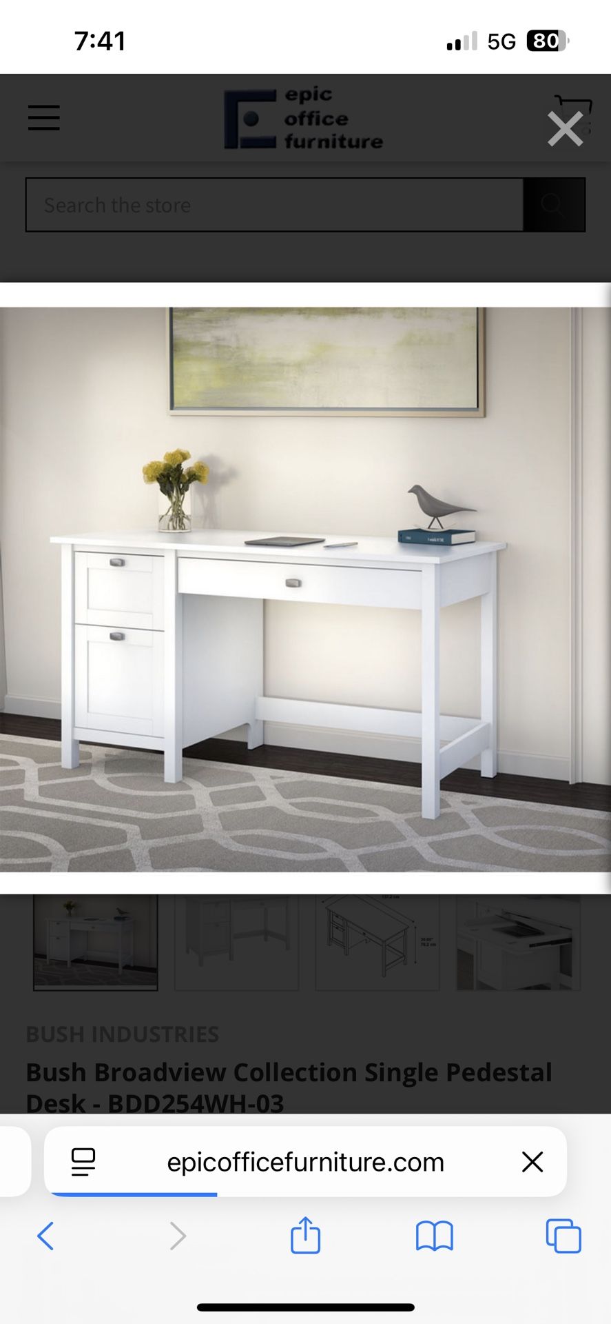 Bush Broadview Collection Single Pedestal Desk - BDD254WH-03