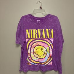 Nirvana Purple Tie Dye Graphic Band T Shirt Smiley Face