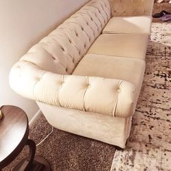 Beige Velvet Chesterfield Sofa - $350