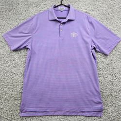 Peter Millar Polo Shirt Men Large Purple Blue Striped Summer Comfort New Seabury
