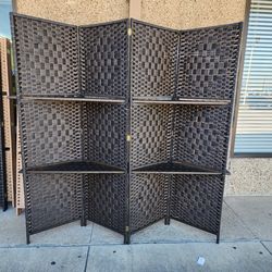 4 panels wood room divider (64"W×67"H).