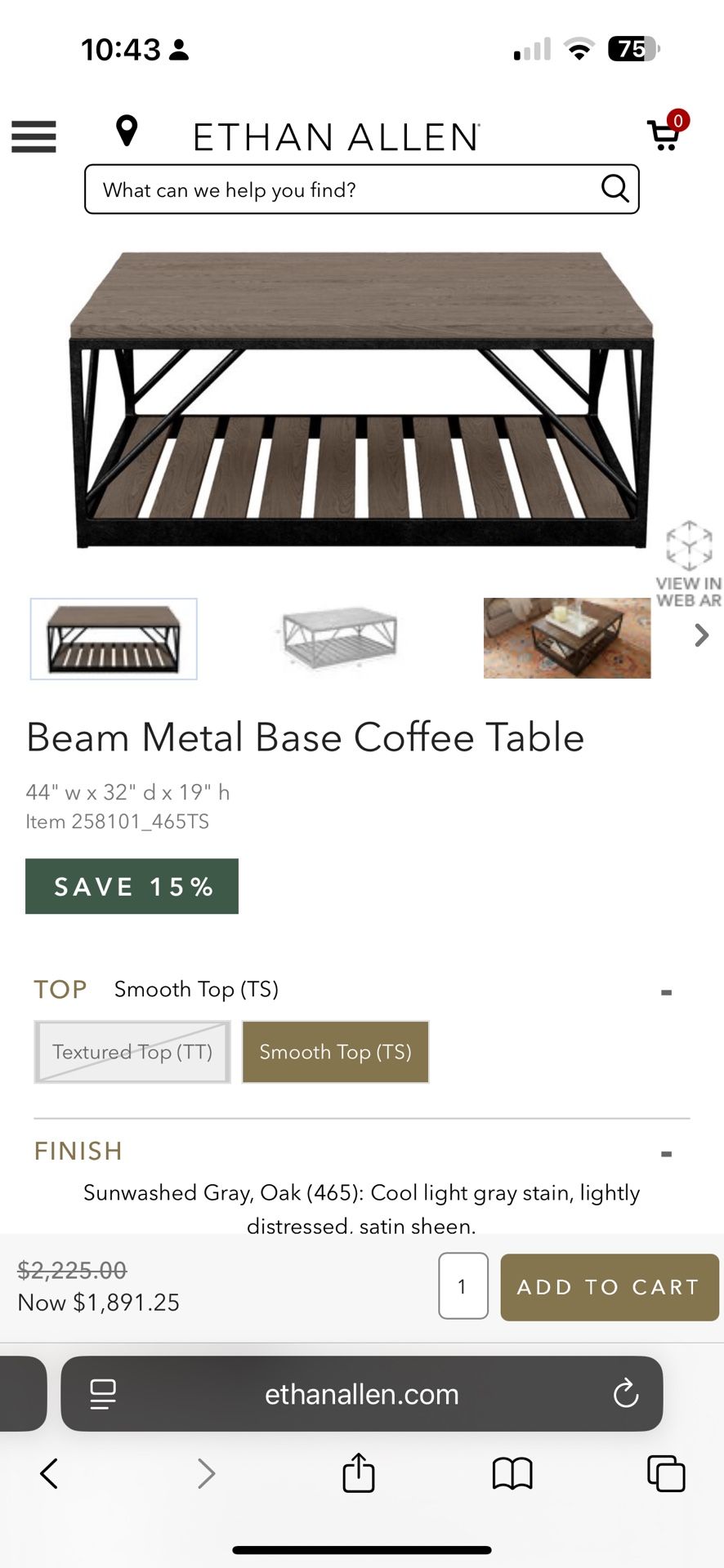 Eathan Allen Coffee Table