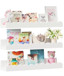 3-Pack Scalloped Shelves, Nursery Shelves for Wall, Floating Nursery Book Shelves for Kids, White
