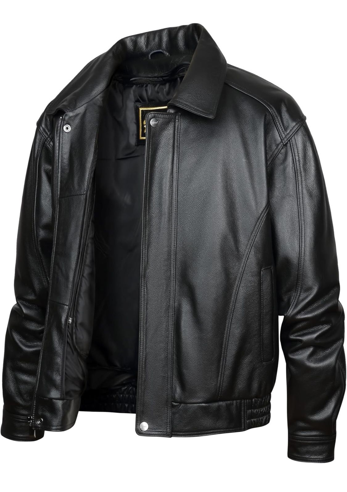 🔥 Stunning Black Men’s Large Barracuda G9 Leather Bomber Jacket 🔥**