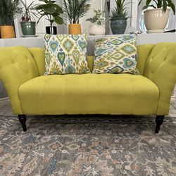 Chartreuse Lucille Tufted Settee Or Loveseat Mid-century Aesthetic 74.5x32.5x27