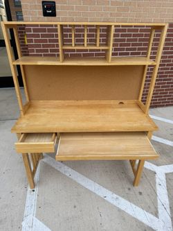 Wood Computer Desk With Hutch & Keyboard Tray