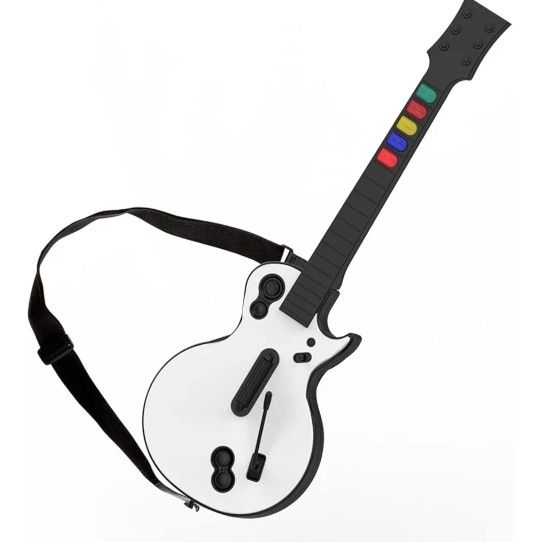 DOYO Guitar Hero Controller for PC and PS3 - Wireless for Guitar Hero 3/4/5 and Rock Band 1/2 Games - With Straps & Wireless Dongle, White/5 Keys
