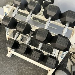 Rubber Dumbbells for Sale (30-35-40-45 Pounds—total of 300 pounds). Rack NOT included