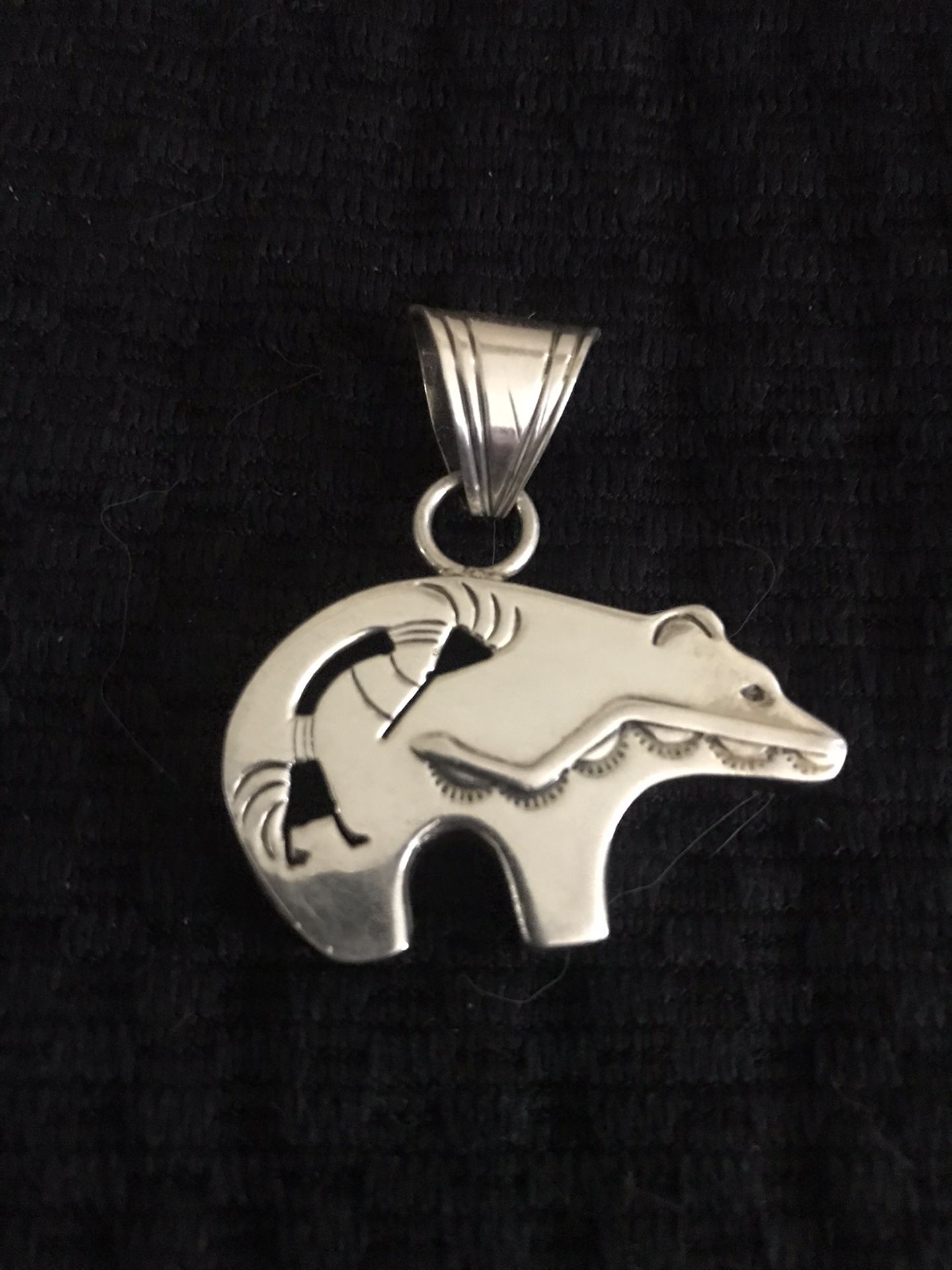 Sterling Silver Bear Pendant With Kokopelli Design