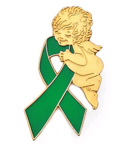 Green Angel Pin Awareness Ribbon Religious Spiritual Enamel Lapel, Brand New.