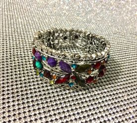 Elegant Stainless Steel & Crystal Gemstones Bracelet