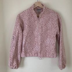 Forever 21 pink cheetah zip up fleece sweater 