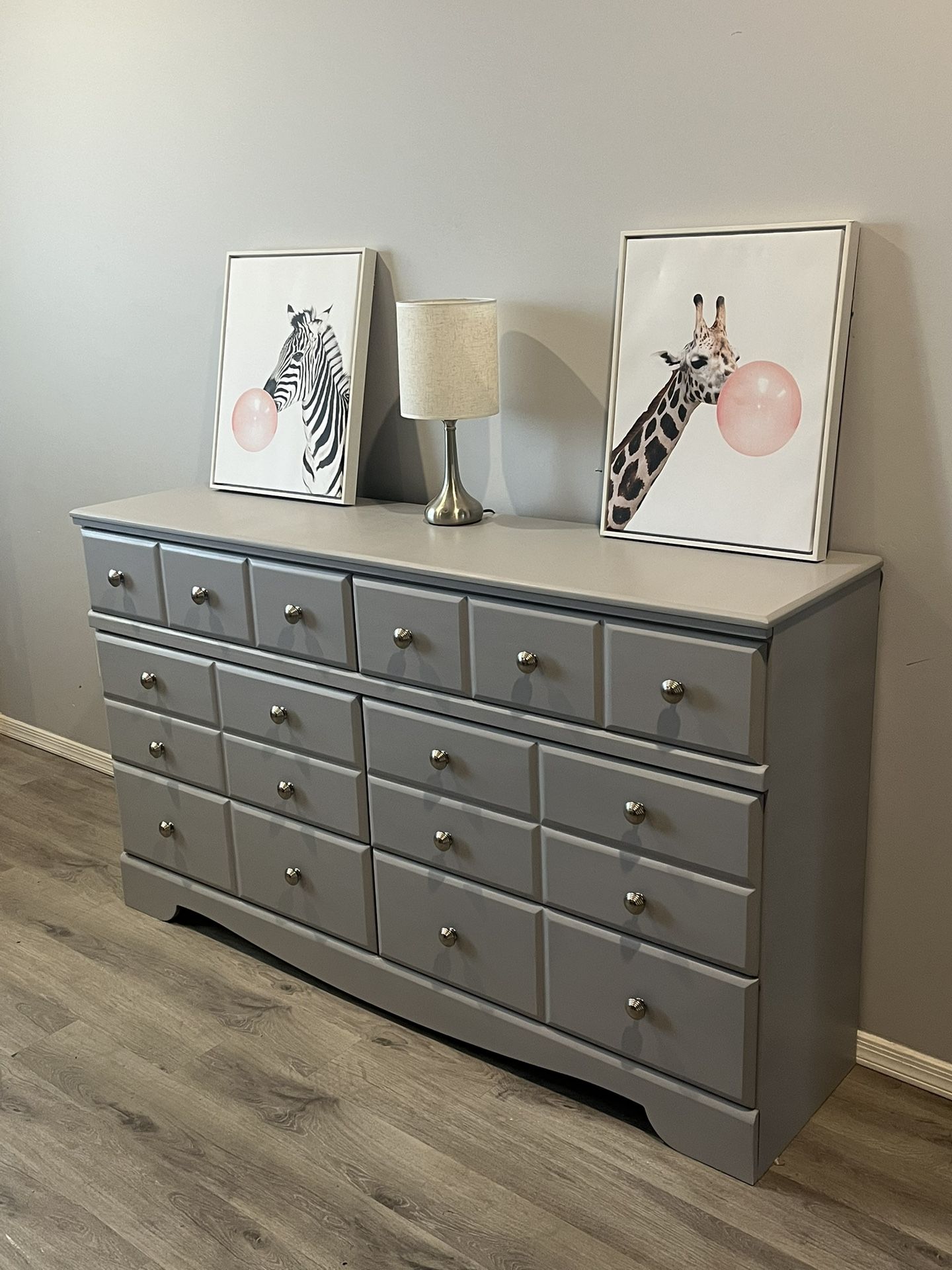Beautiful light gray dresser - delivery available H: 36.5in L: 63in D: 16in
