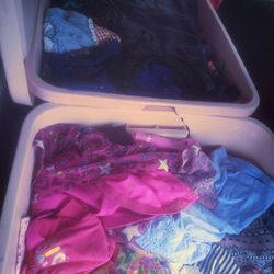 6 Totes Full Of Baby And Kids Clothes, Shoes, Books, Toys