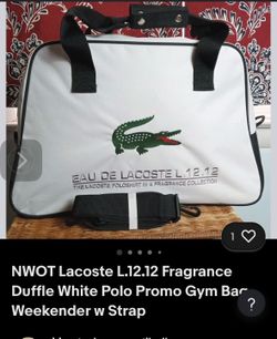 NWOT Lacoste L.12.12 Fragrance Duffle White Polo Promo Gym Bag Weekender w Strap