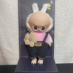 Labubu Fall in Wild BALD plush keychain in box - Replica w/ clothes LAFUFU