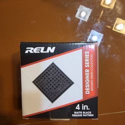 RELN 4 in x 4 in Matte Black Square Shower Drain with Square Open Box Never Used