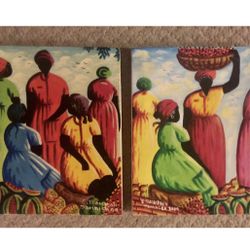2 Original Jamaican Oil Paintings On Canvas 2009 E.Thompson Each 9.5 X 12”