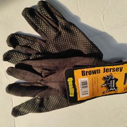 Pair of Brahma Brown Jersey Gloves with PVC Dots. 2 for 5 .