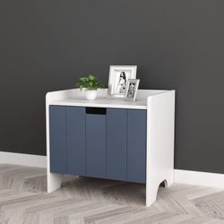 New White and Dark Grey Finish Kids Room Nightstand Side End Table with Drawer