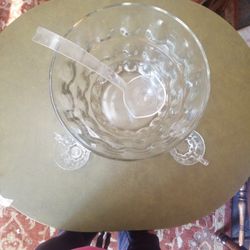 Vintage  Glass Mid Century Punch Bowl Set  & 11 Cups & Plastic Ladle