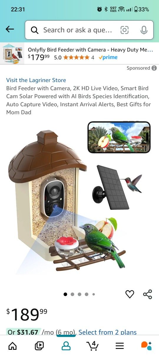 Bird Feeder with Camera, 2K HD Live Video, Smart Bird Cam Solar Powered with AI Birds Species Identification, Auto Capture Video, Instant Arrival Aler