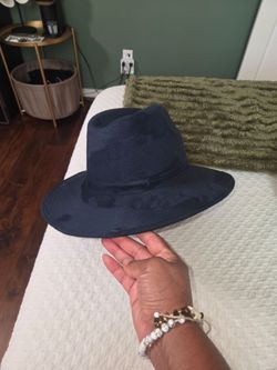 Navy Blue Wide Brim Fedora HatBlue sued hat.