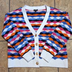 'Talbots' multi-colored wave pattern button-down cardigan sweater, PL