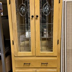 Vintage Traditional Oak Hutch Cabinet 74”H 