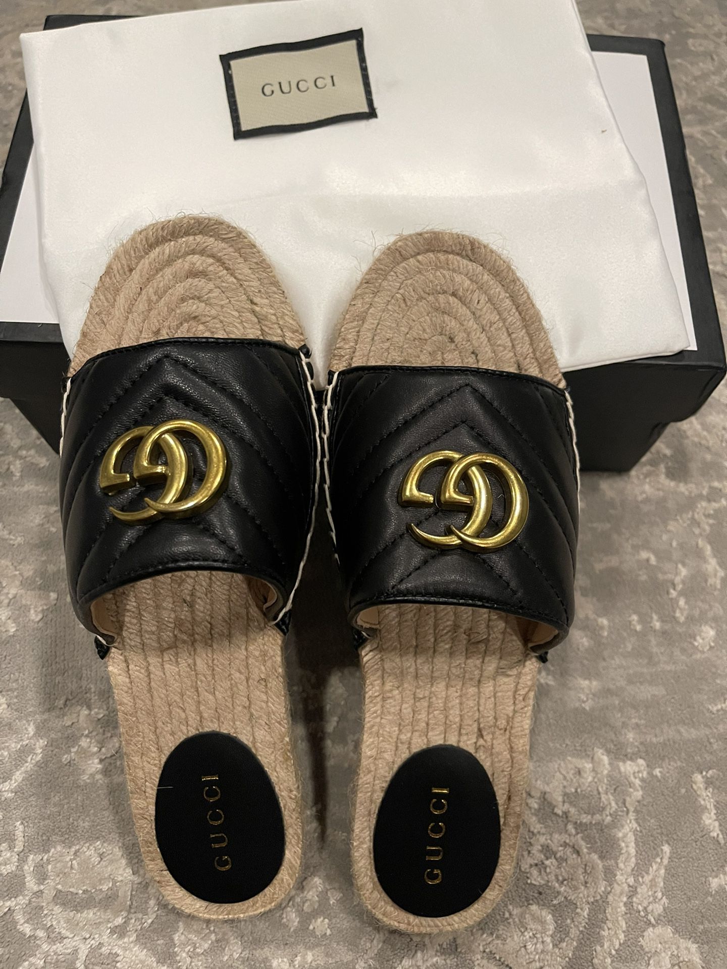 Gucci Women's GG Mormont  Espadrille Slide Sandal Size 40  Black