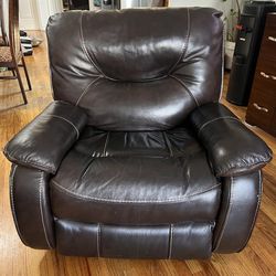 Genuine Leather Recliner Rocking Chair – Dark Brown