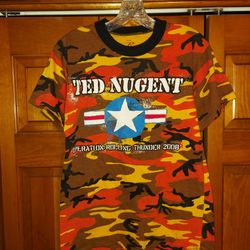 MENS MEDIUM TED NUGENT 2008 OPERATION ROLLING THUNDER CAMO SHIRT 