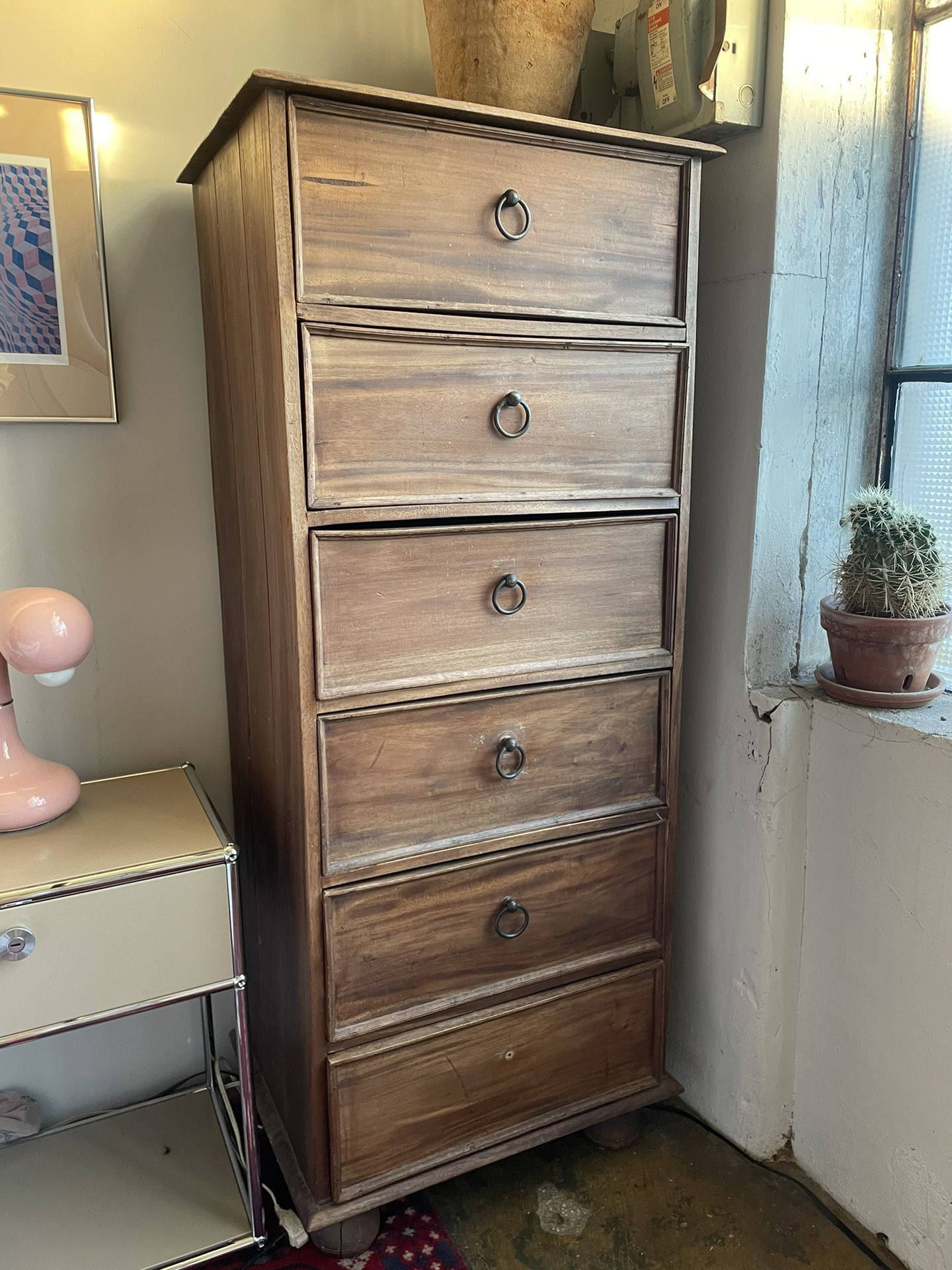 Rustic Wood Tall Narrow 6 Drawer Dresser Chest Of Drawers