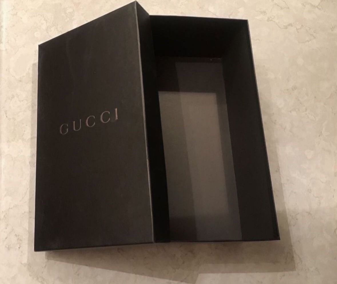 Black With Raised Silver Gucci Logo Empty Shoe Box 14” By 8” By 5”