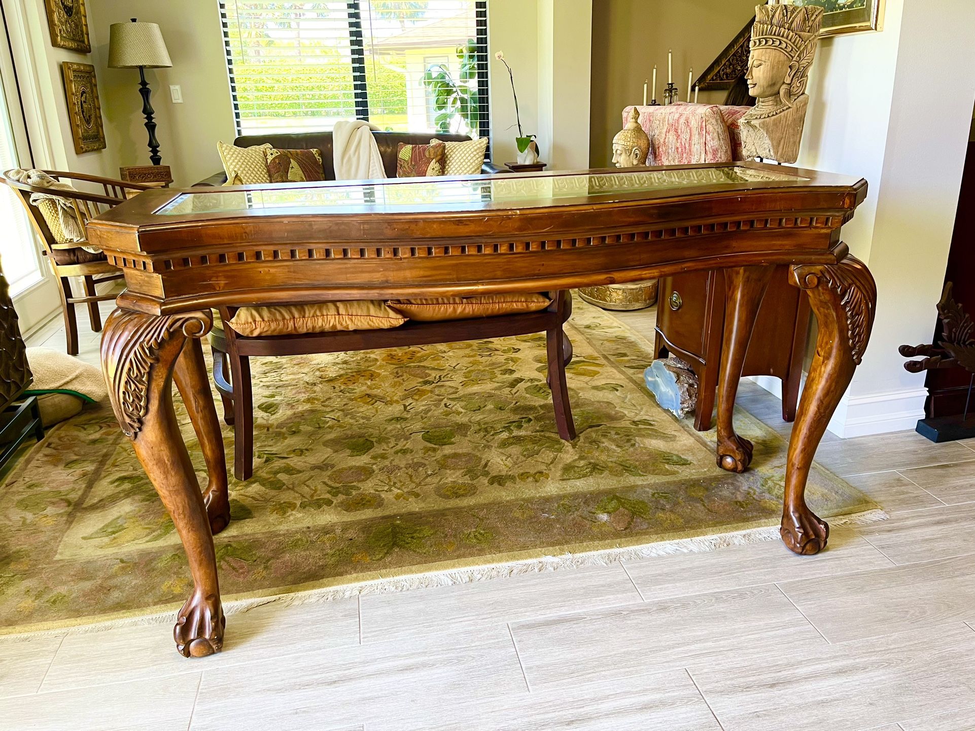 Wood Console Table With Glass Top