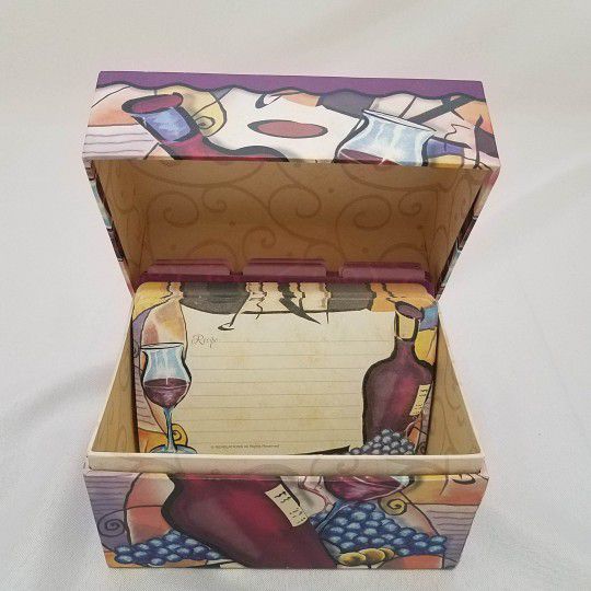 Recipe Box w/ Cards Wine Theme Vineyard Decor