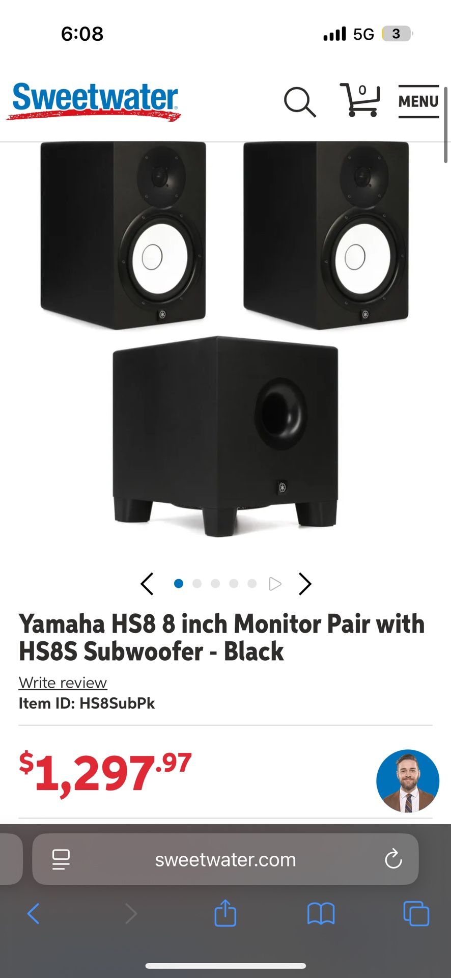 2 Yamaha HS8 Studio Monitor Pair And Subwoofer